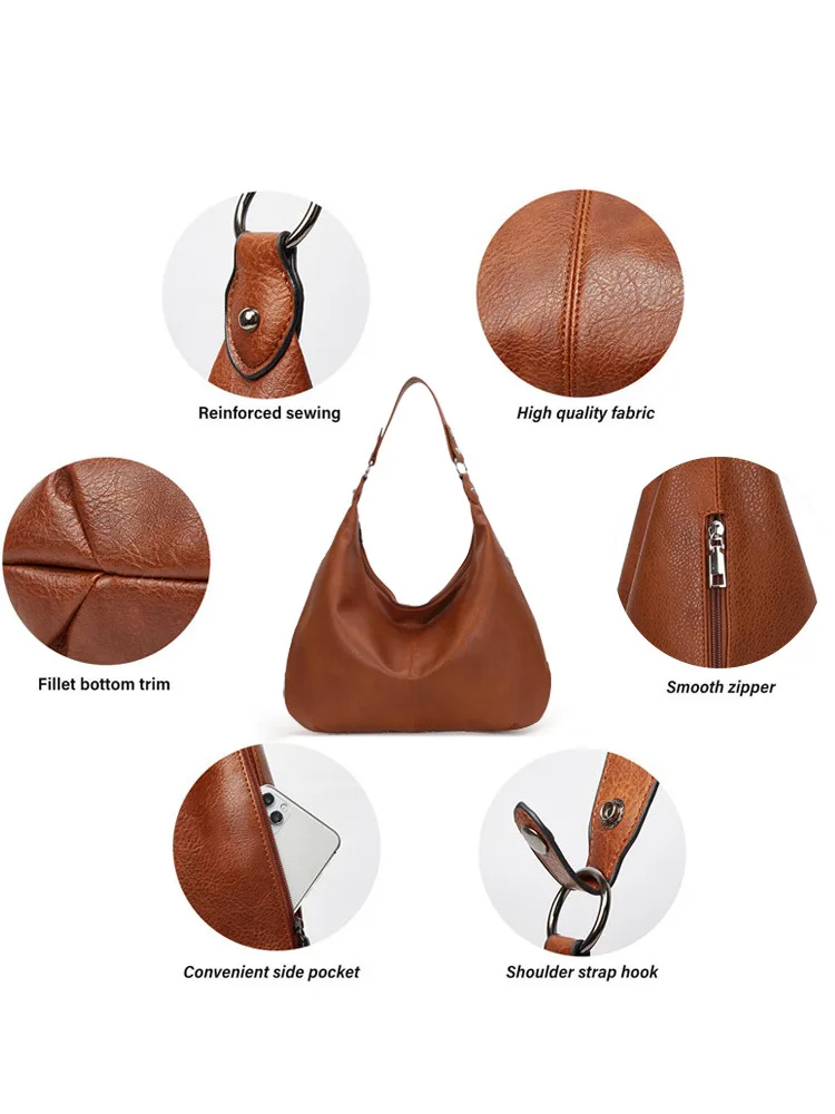 Women's Slouchy Hobo Bags Soft PU Leather Top Handle Shoulder Totes Boho Purses Ladies Casual Handbags - Image 3