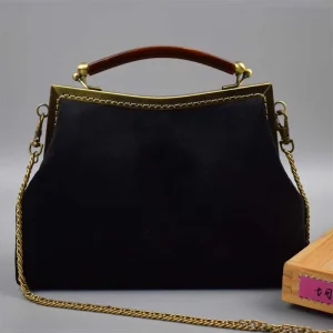 Classic Vintage Black Bags Mother Gift Velvet Bag Vintage Lock Bags Chain Strap Women Shoulder Crossbody Bag Women's Handbags