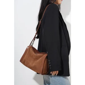 New Frosted Leather Boston Bag Simple Large Capacity Commuter Tote Bags Suede Handbag Versatile Shoulder Crossbody Bag for Women